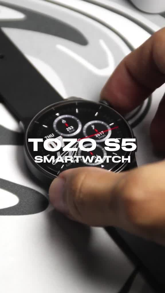 TOZO S5 smartwatch on desk setup